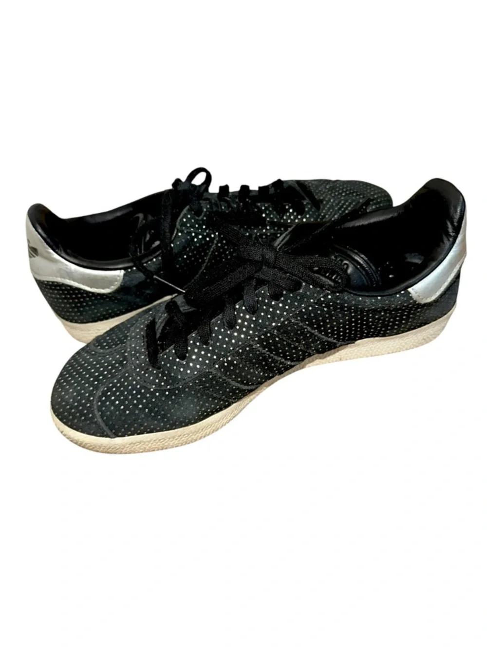 Adidas Gazelle Core Black suede Silver Metallic polka dots shoe sneakers 6.5 38